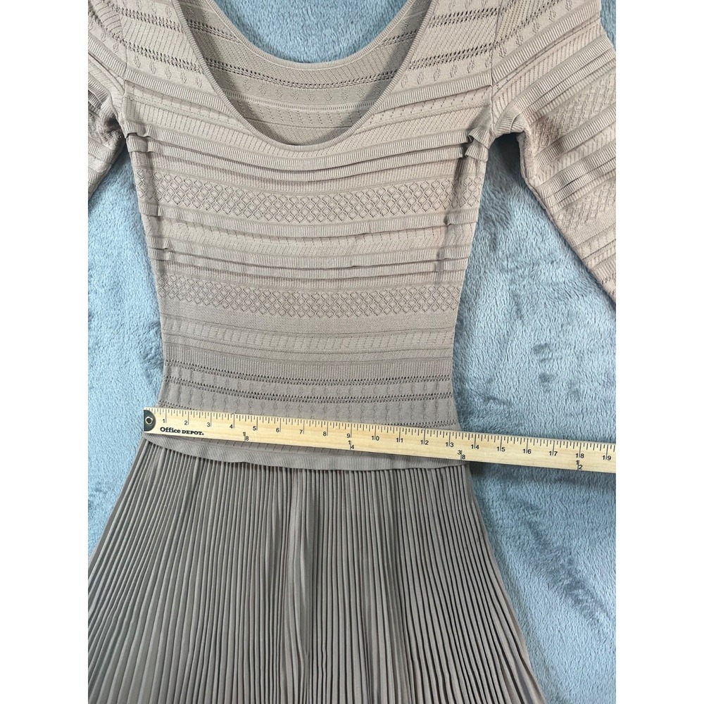 Ralph Lauren Purple Label Pleated Midi Dress XS Tan Knit Layered Bodice Viscose - Picture 4 of 13